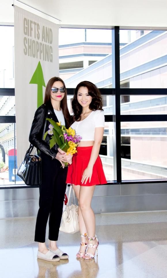 Hoa hậu Jennifer Chung ra sân bay đón Hà Hồ 1