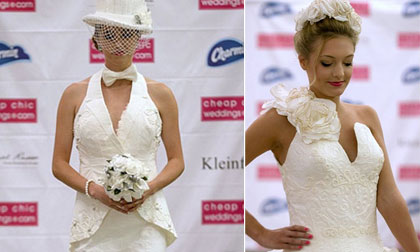Ngỡ ngàng váy cưới làm bằng giấy vệ sinh tuyệt đẹp