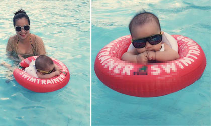 Ốc Thanh Vân khoe ảnh đưa con trai út đi bơi siêu dễ thương