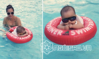 Ốc Thanh Vân khoe ảnh đưa con trai út đi bơi siêu dễ thương