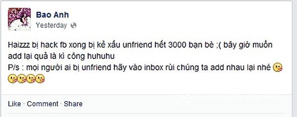 Sao Việt bị hack facebook 1