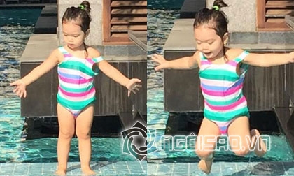 Con gái Đoan Trang diện áo tắm '7 màu' đi bơi cùng mẹ