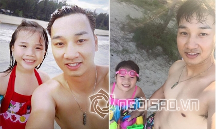 MC Thành Trung vui vẻ cùng con gái trên bãi biển