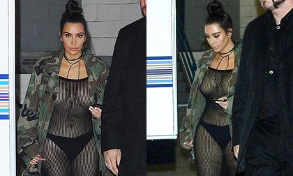 Kim Kardashian lại khoe ngực khủng trong trang phục xuyên thấu