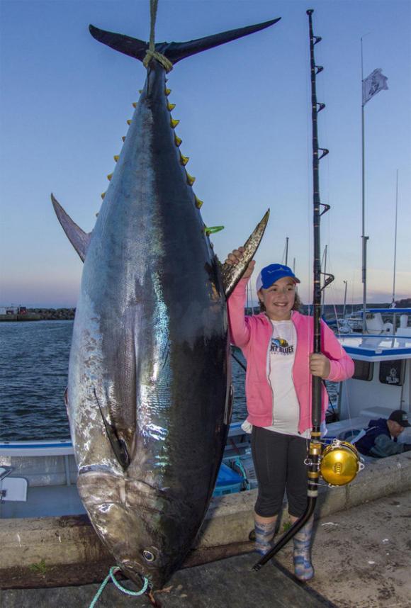 Cô bé bắt gọn cá ngừ khổng lồ nặng 280 kg lập kỷ lục thế giới
