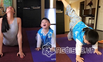Dương Mỹ Linh tập yoga cùng con trai út Bằng Kiều