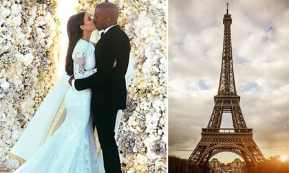 Vợ chồng Kim thuê tháp Eiffel kỷ niệm một năm ngày cưới