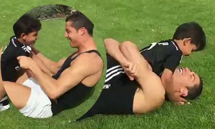 Cristiano Ronaldo tình cảm tập luyện cùng con trai