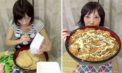 Cô gái ăn gần 4kg mỳ chỉ trong 3 phút 20 giây