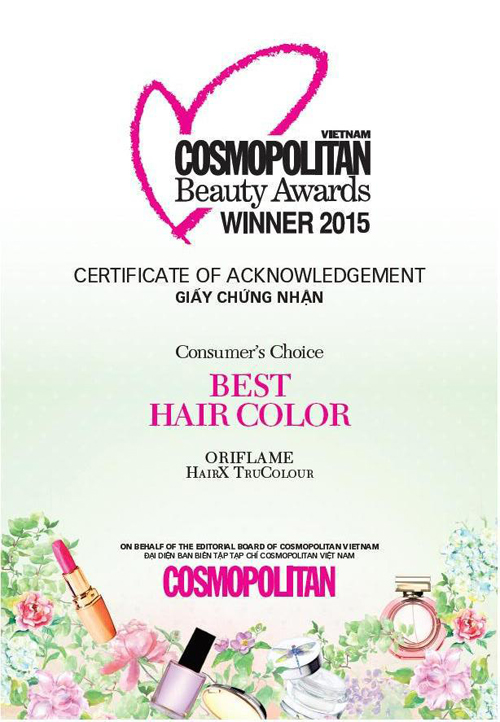 Sản phẩm nhuộm HairX TruColour, mỹ phẩm Oriflame, Cosmopolitan Beauty Award