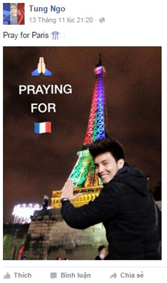Đổi hình đại diện cầu nguyện cho nước Pháp, Sao Việt, Đặng Thu Thảo, Nam vương Tùng Ngô
