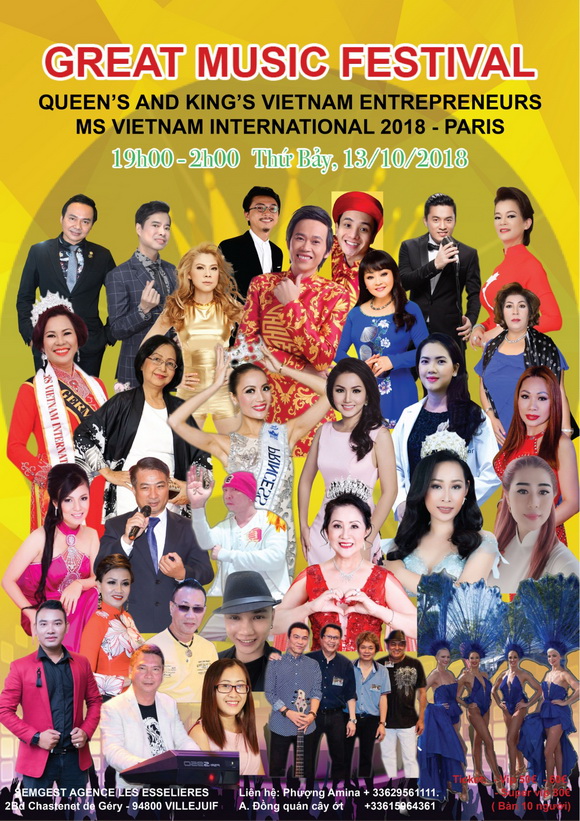 đại nhạc hội tại Paris, Hoài Linh, Hương Lan, Nữ hoàng và Nam vương Doanh nhân quốc tế 2018