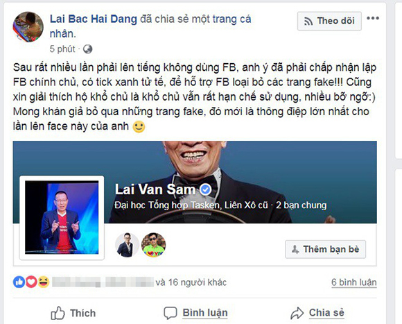Sau nhiều lần bị giả mạo, nhà báo Lại Văn Sâm chính thức có trang facebook riêng
