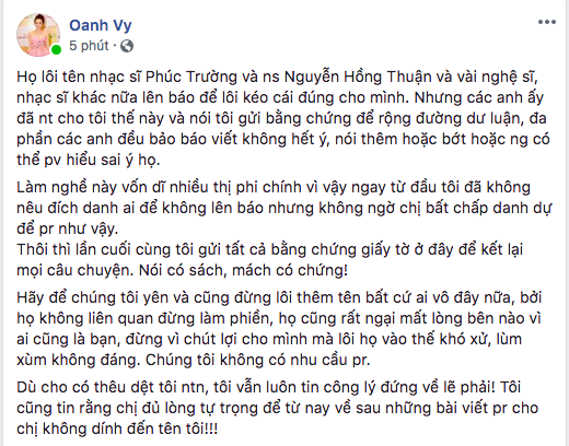 Vy Oanh viết dòng trạng thái mới nhất kèm bằng chứng cho thấy Minh Tuyết đã sai vy oanh, minh tuyết, sao việt