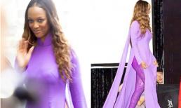 Tyra Banks diện áo dài Võ Việt Chung trong buổi họp báo