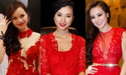 7 chiếc đầm ren đỏ tế nhị của sao Việt