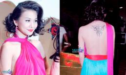 Thanh Hằng để "lộ" hình xăm lớn trên lưng trần với váy 200 triệu