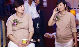 Thúy Vinh “khoe” bụng bầu trong lớp áo sơmi