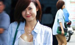 Midu “mặc như không” tung tăng trên phố 