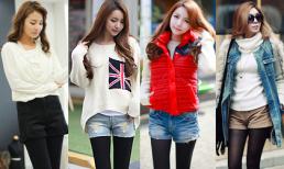 Mix đồ với quần short khoe chân thon dài ngày lạnh
