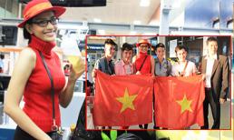 Trương Thị May rạng rỡ tại sân bay trước giờ đi thi HHHV
