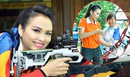 Diễm Hương khỏe khoắn tập bắn súng, giương cung