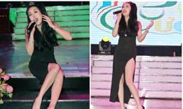 Phi Thanh Vân váy xẻ cao, đội vương miện đi hát