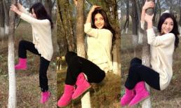 Người đẹp "ngực khủng" Liễu Nham trèo cây như ... khỉ