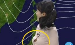 MC thời tiết xứ Hàn hở vòng một khi đang thu hình