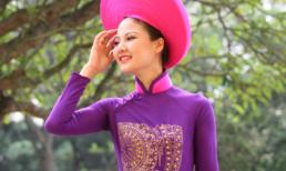 Trần Thị Quỳnh diện áo dài tím quảng bá hình ảnh Việt Nam