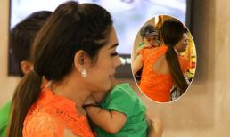 Lâm Chi Khanh bế con trai nuôi đi mua sắm