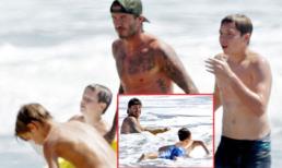 Quý tử nhà Becks hí hửng lướt sóng cùng bố