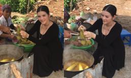  Lý Nhã Kỳ mặc đầm sang trọng 'lê la' ăn ngô rìa đường