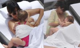 Chị gái Kim ngang nhiên vạch áo cho con bú ở bể bơi