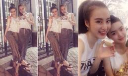 Chị em Angela Phương trinh diện đồ đôi tươi rói đi ăn vặt