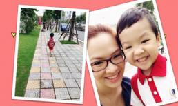 Đan Lê tươi tắn khoe lần đầu đưa con trai đi học