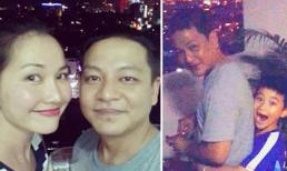 Vợ chồng Kim Hiền vui vẻ cùng con trai ngắm pháo hoa