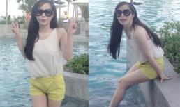 'Cá sấu chúa' Quỳnh Nga nhí nhảnh, thả dáng bên hồ bơi