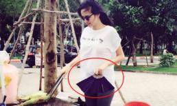 Diễm Hương ăn mặc giản dị, lộ bụng bầu to