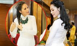 Hoa hậu Hương Giang đẹp ngọt với áo dài trắng