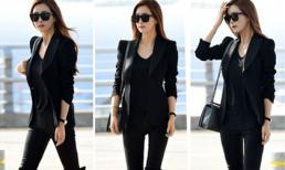 Lee Da Hae khoe chân dài thẳng tắp với 'cây đen' ở sân bay