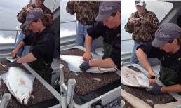 Cô gái lọc cá siêu nhanh