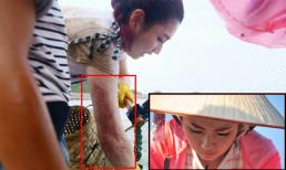 Selina đội nón lá đi đánh cá, lộ sẹo lớn ở tay
