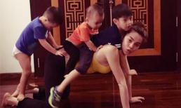 Hồ Ngọc Hà thích thú khi làm ngựa cho các con