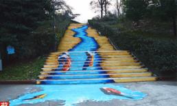 Ngỡ ngàng với bức tranh 3D siêu thực trên bậc thang