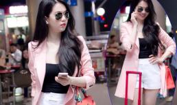 Ngọc Trinh nổi bật với gam hồng trước khi lên đường sang Mỹ