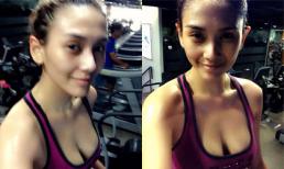 Bức xúc... Hoàng Yến vẫn tập luyện mướt đầm mồ hôi để giữ dáng