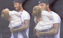 Bé Harper hôn bố "quên trời đất" trên sân bóng