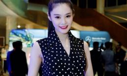 Linh Chi nổi bật với đầm chấm bi đi xem show Đỗ Mạnh Cường