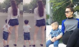 Subeo đứng ôm chân mẹ Hà Hồ cực yêu